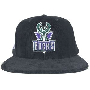 Milwaukee Bucks Mitchell & Ness NBA Snapback Hat Cap 3D Logo Black‎ Corduroy NWT